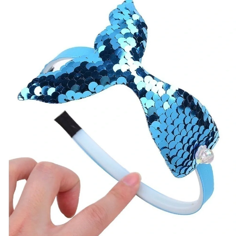 HEADBAND. Blue with blue sequins. Mermaid tail